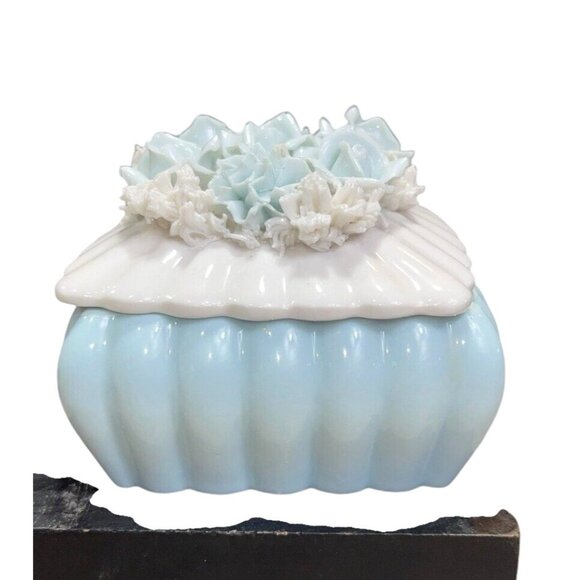 I.W. RICE Japan Porcelain Trinket Square Jewelry Box White Blue Flowers Vintage - Picture 1 of 9